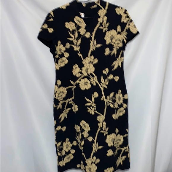 Talbots Dresses & Skirts - Talbots  100% Silk size 8Petite Cream and Gold FloralSheath Dress Mock Neck Midi